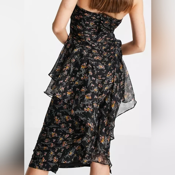 ASOS DESIGN button through ruched midi dress with soft ruffle detail - Picture 6 of 6